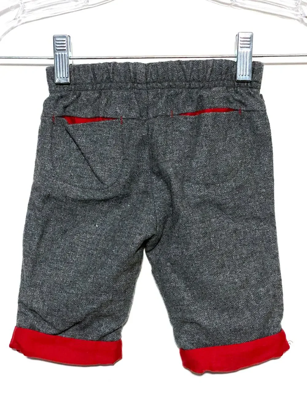 Baby Gap Newborn 12-17 Lbs Gray Pants Red Cuffs Wool Blend Y2K Classic Preppy